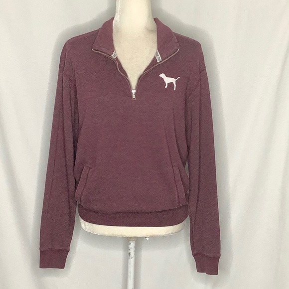 Pink Victoria’s Secret Burgundy 1/4 Zip Pullover Size XS - Picture 1 of 16